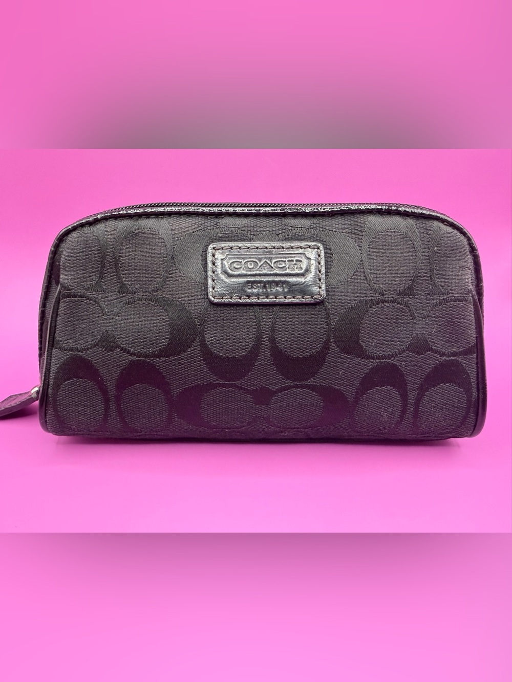 Coach NWOT Black Signature Jacquard Cosmetic Pouch Makeup